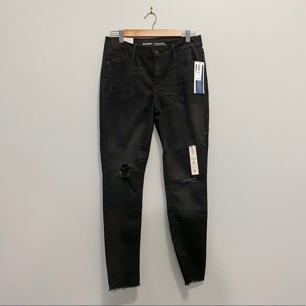 NWT Old Navy Distressed Black Jeans Size 8